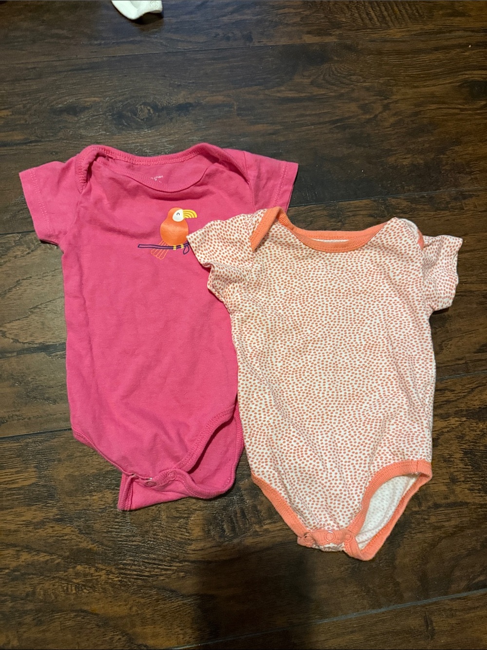 Mom Cheri baby pink onesies polka dots toucan